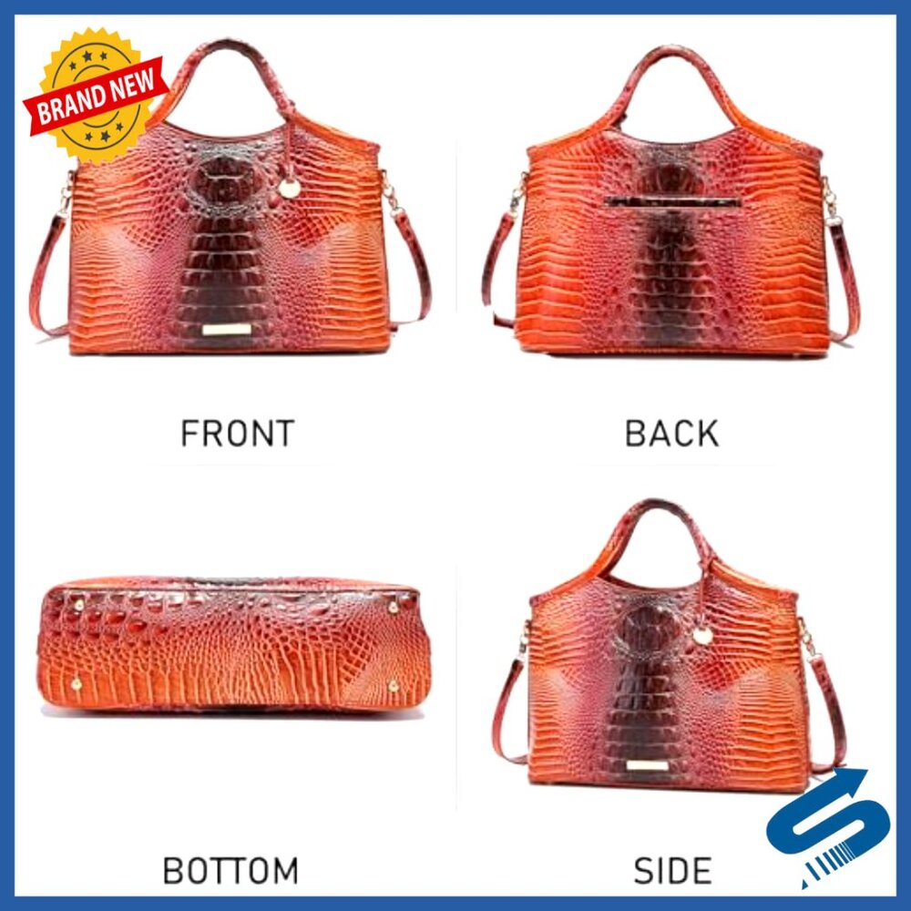 Large Capacity Faux Leather Tote Bag with Top Handle and Crocodile Print - Picture 3 of 7